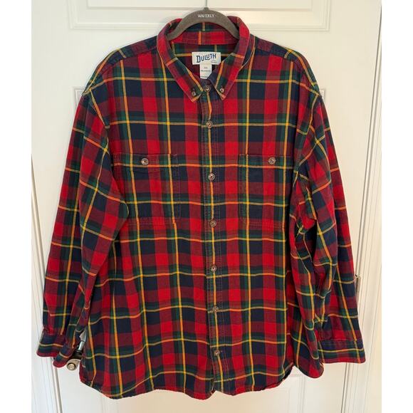 Duluth Trading Co Flannel Shirt Men’s 2XL Relaxed Fit Red Plaid 100% Cotton - Picture 1 of 7